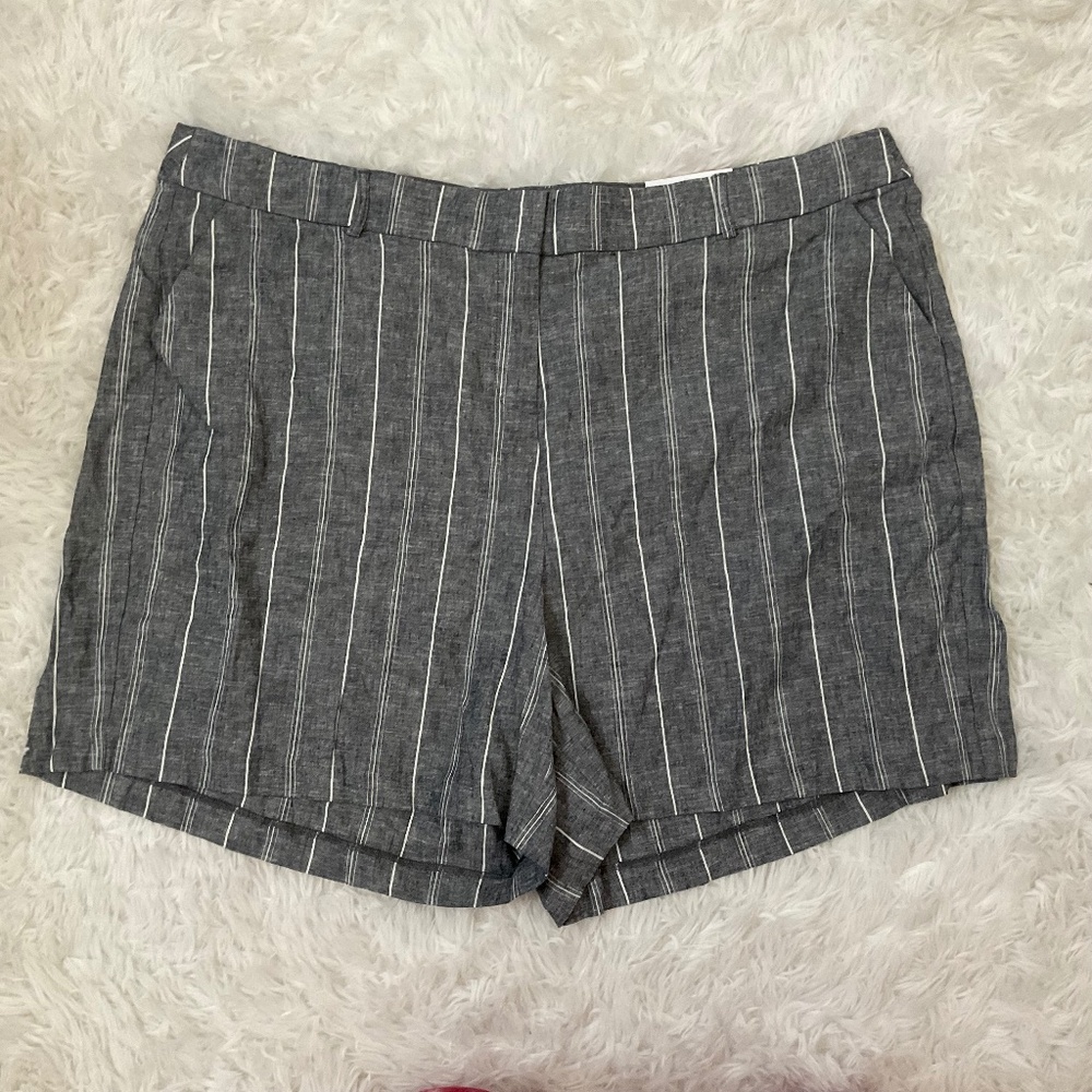 Lane Bryant Linen Blend High‎ Rise Shorts - Grey and White Stripes - Size…